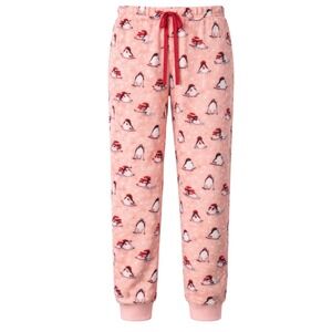 Joyspun Fuzzy Plush Lounge Pants Penguins Skiing Pink Womens Medium Pajama